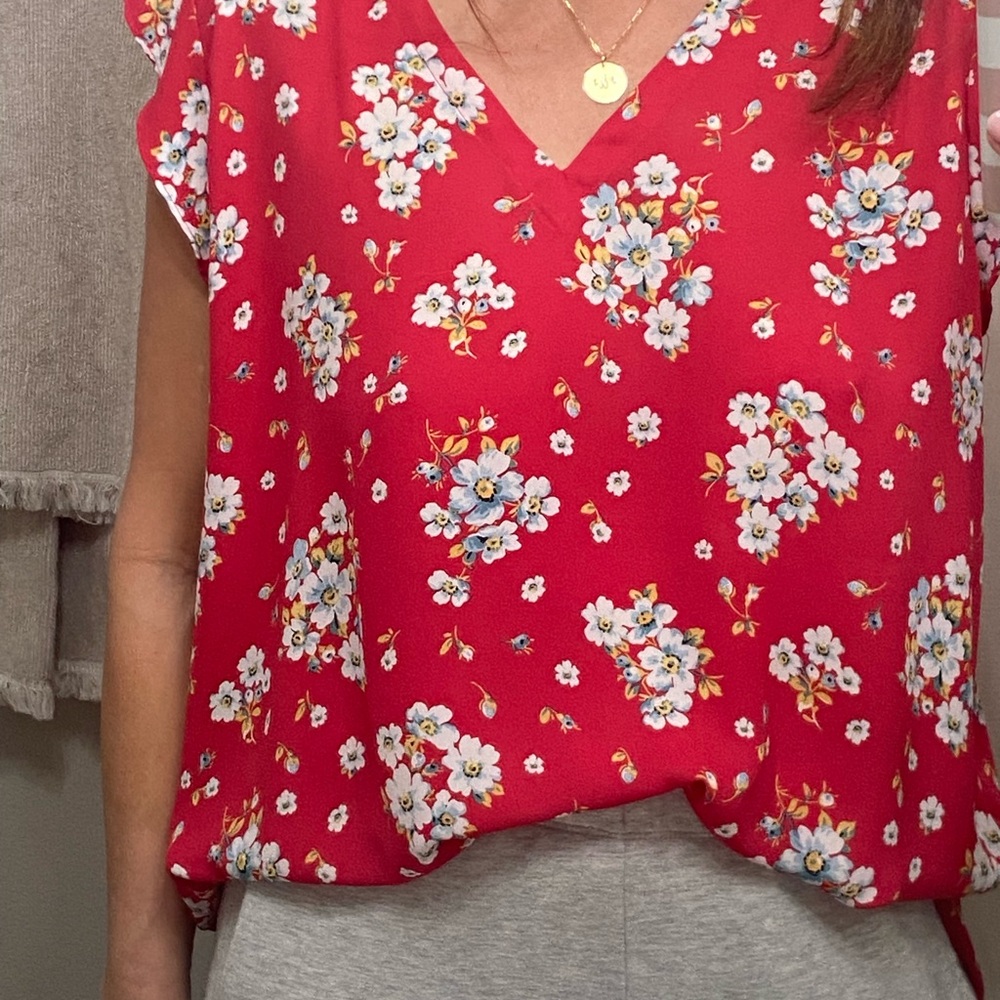 LOFT Vibrant Red Floral Top